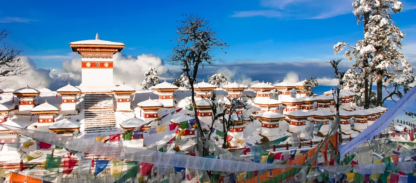Dzong fortress in the mountains of Bhutan