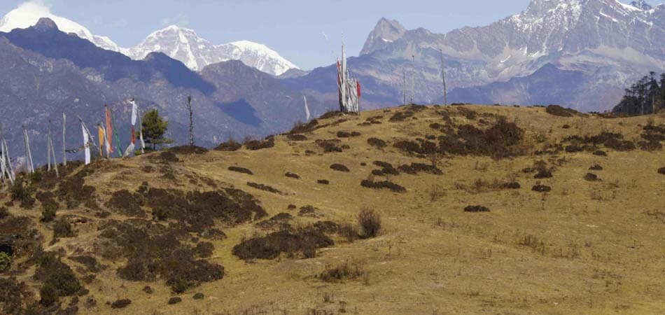 Trekkers below Jomolhari near Jangothang base camp