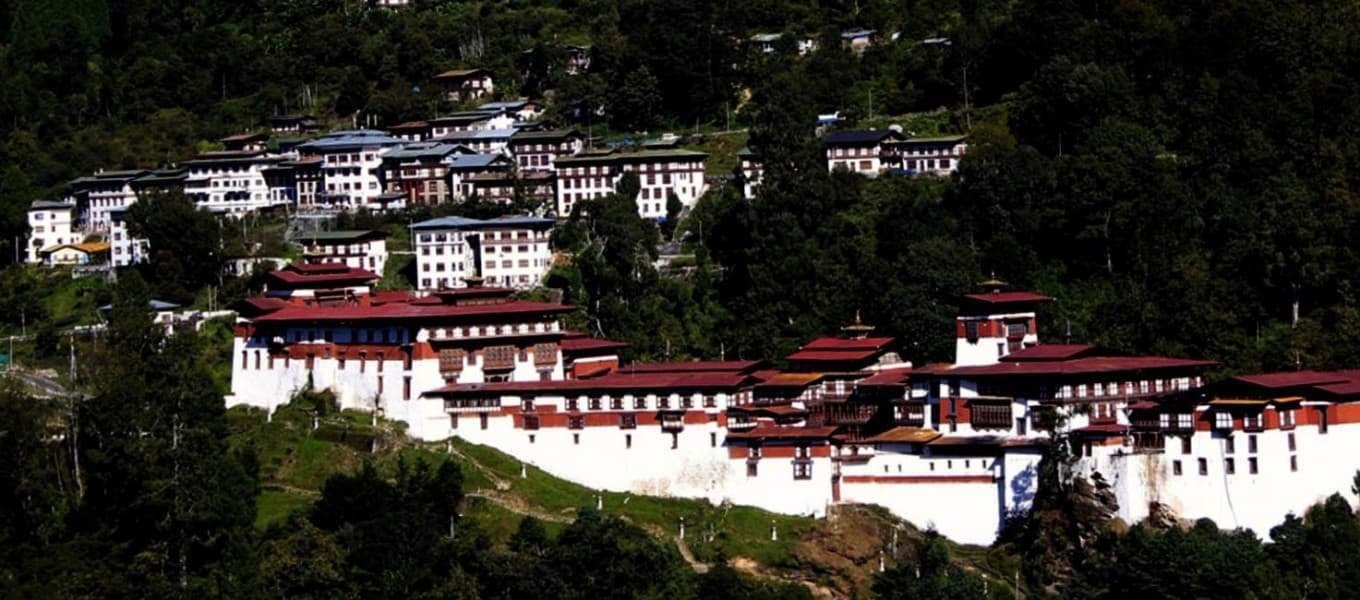 Hillside monastery in the Bhutanese countryside