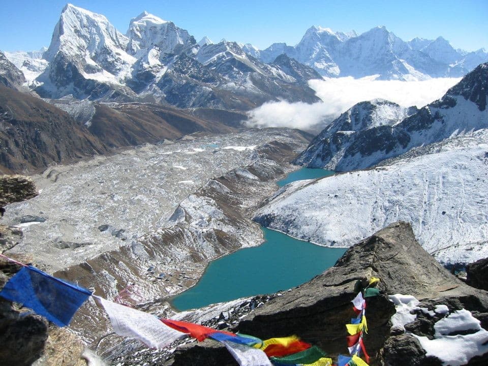 Gokyo village beside the turquoise third lake