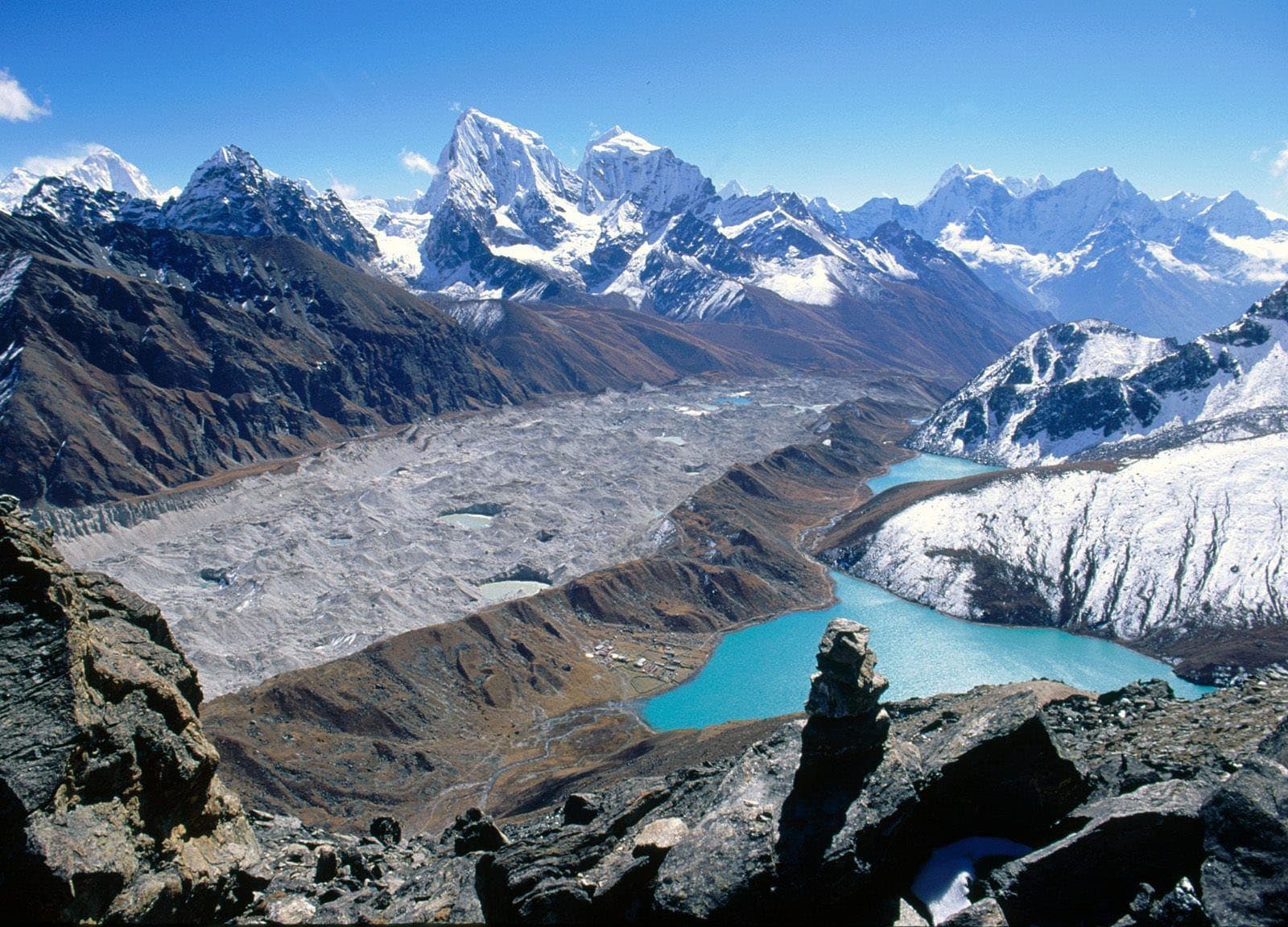 Gokyo lakes in the Khumbu region seen from above