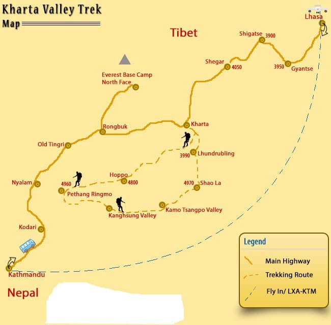 Route map of the Kharta valley trek