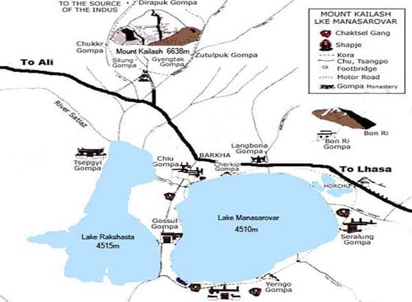 Route map of the Mount Kailash helicopter tour