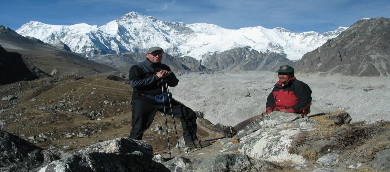 Traditional Sherpa village below Himalayan peaks in the Khumbu