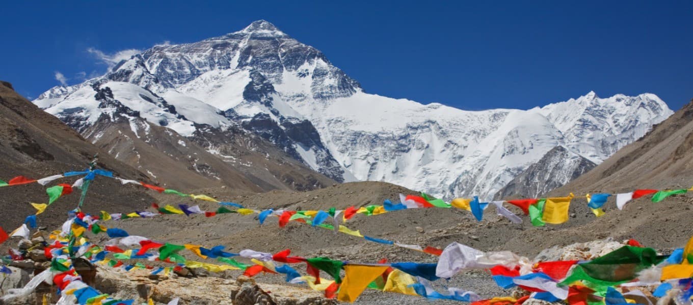 Everest north face above the Rongbuk valley in Tibet
