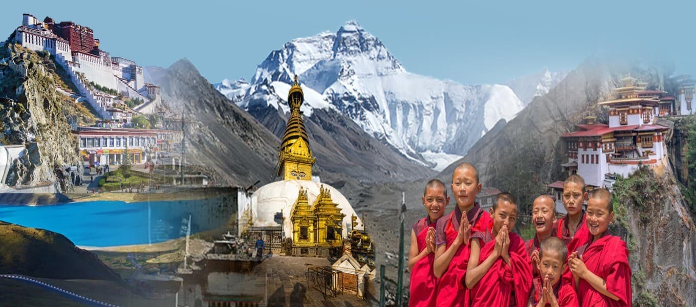Bhutanese dzong and mountains on the Nepal and Bhutan tour